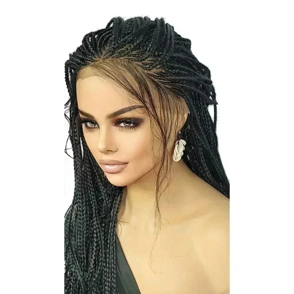 Braided wigs , handmade, long wig , Black Wig, box braids with cornrows, NWT